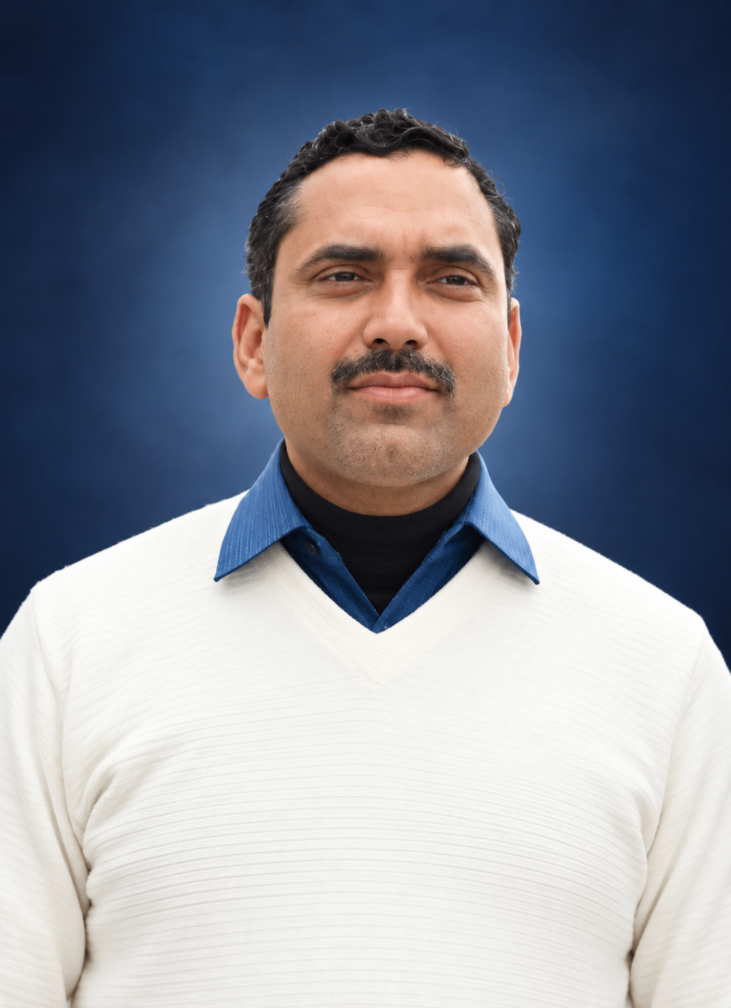 Professional Portrait Against Blue Gradient